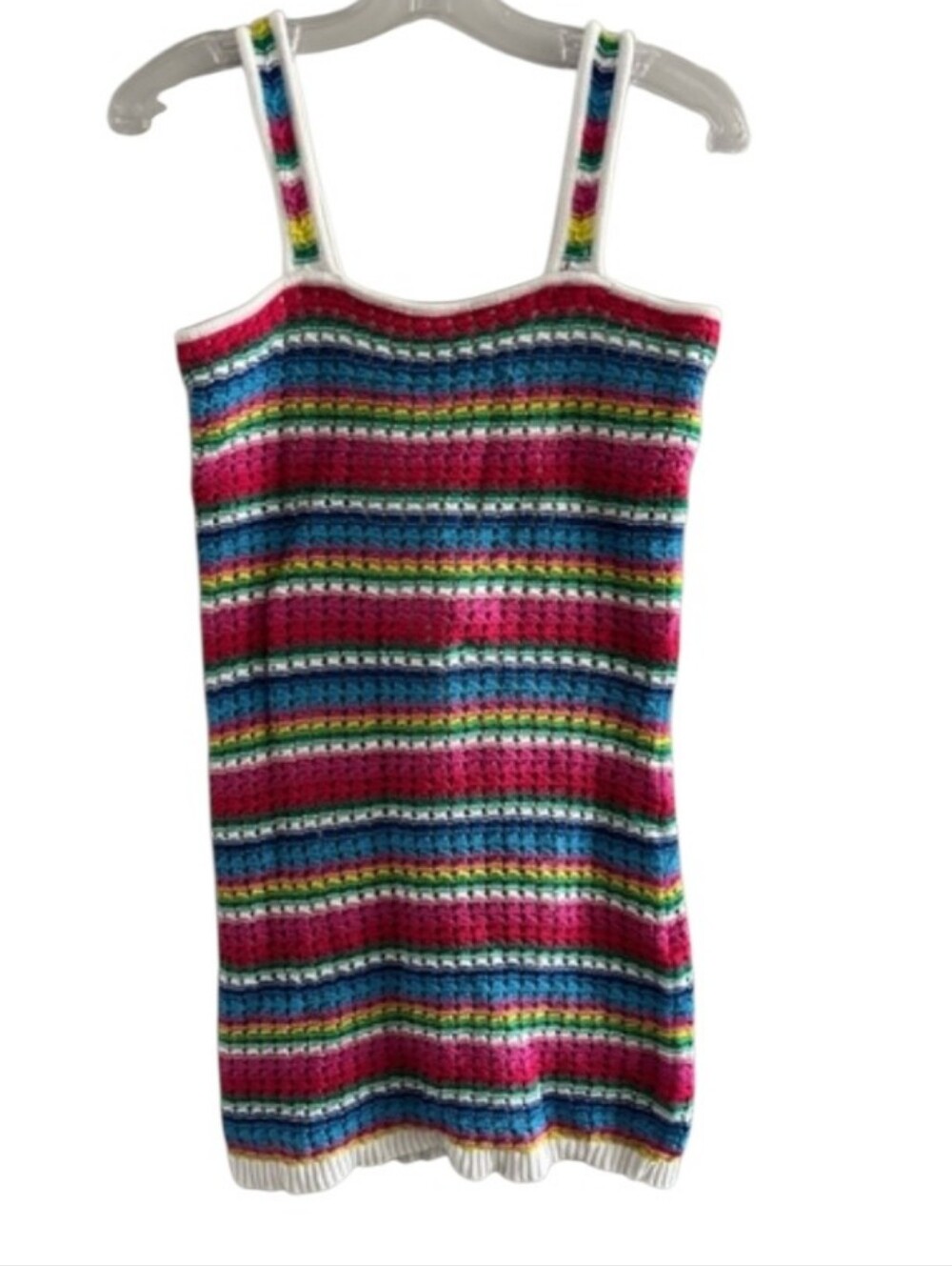 Striped Crochet Knit Tank Dress in Multi-Color